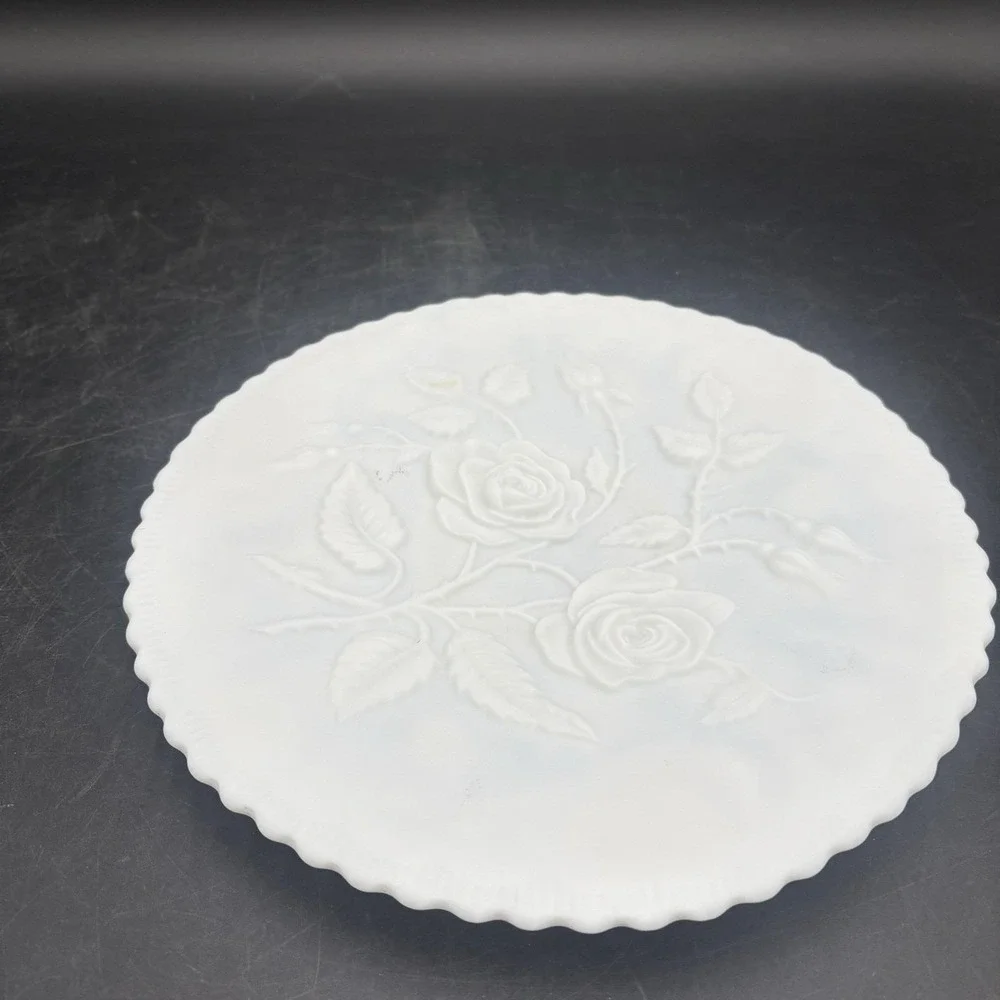 Imperial Milk Glass Raised Rose Pattern Cake‎ Plate/Display 12